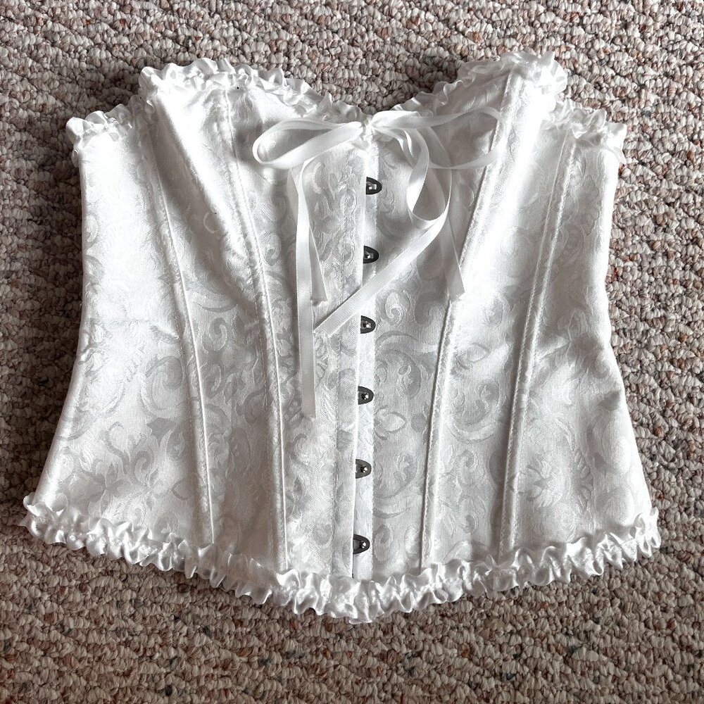 White Bridal Corset wedding bachelorette sexy fun Ruffles Ties Size XL